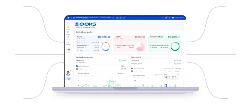 Zinancial Books dashboard on a laptop connected to its AI capabilities