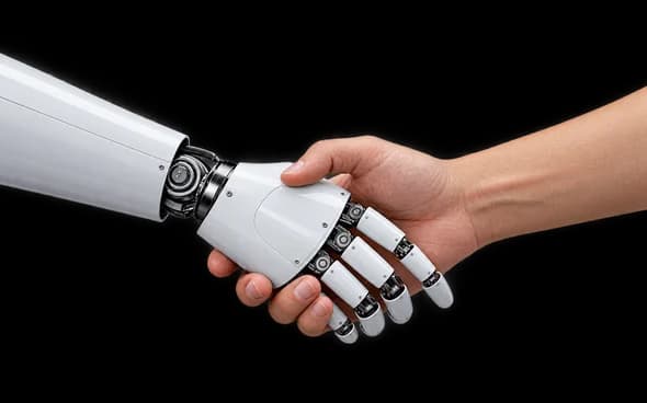 Robot hand shaking a human hand